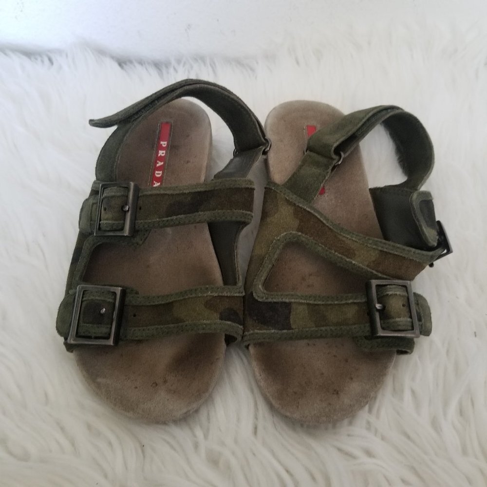 PRADA Boys Camo Suede Sandals Little Kid Size 31 US 13.5 Adjustable Straps - Picture 2 of 6